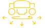 Icon drawing of small yellow mower with arrows pointing all in front of it